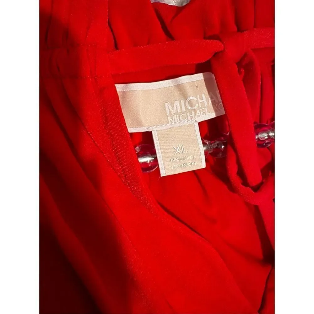 MK michael Kors long sleeve tassel tie front top/shirt/blouse red currant sz XL